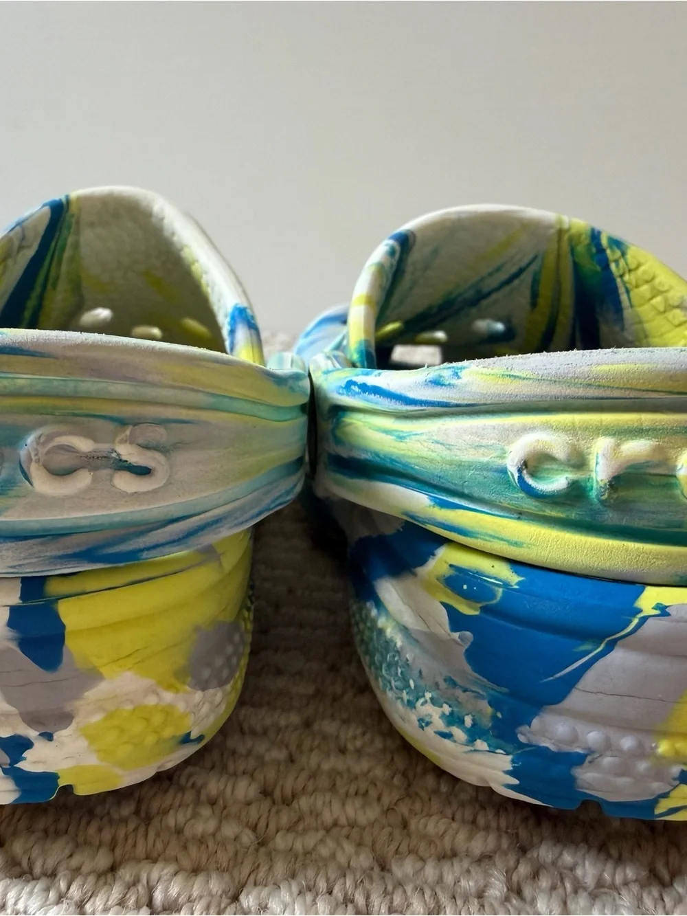 CROCS Kids Marble White Blue Yellow Slip-On Clogs